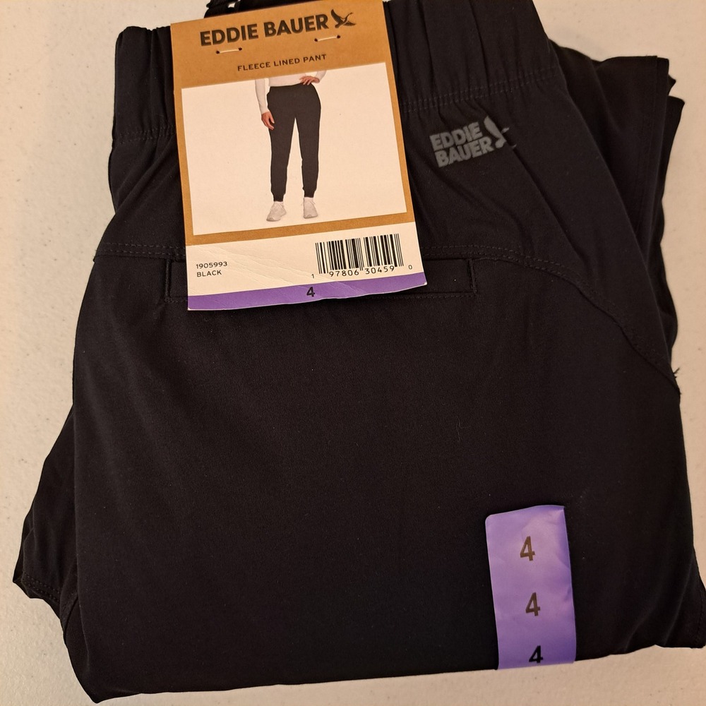 Eddie Bauer Fleece Lined Pants 4 Black NEW Joggers Hiking Outdoor 1132-351-B8